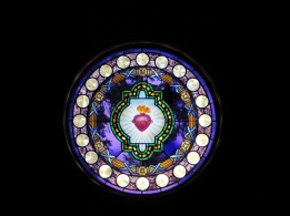 The stained glass window in the chapel