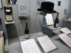 A few of the many bottles of fine champagne that were given to Churchill, and his bowler hat